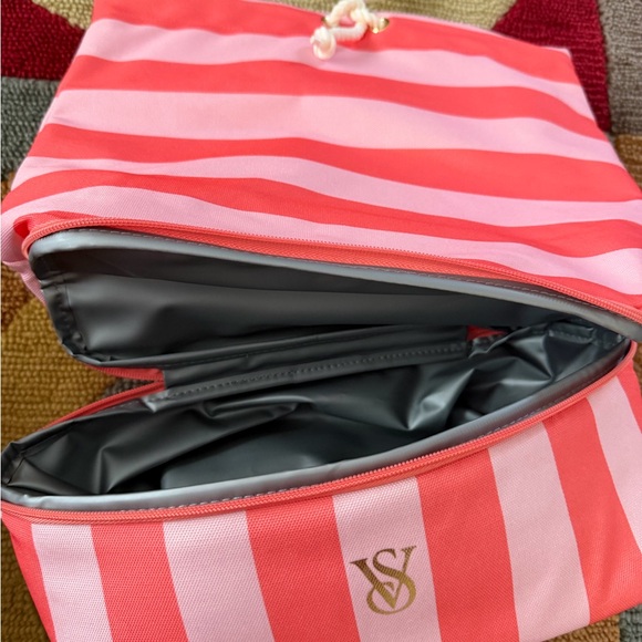 NWT Victoria’s Secret Stripe Tie Backpack Beach Cooler Insulated Bag Coral Pink - Picture 6 of 6